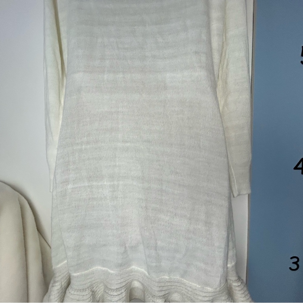 Allison Brittney White Ruffled Open Cardigan Sweater Medium - Picture 8 of 14